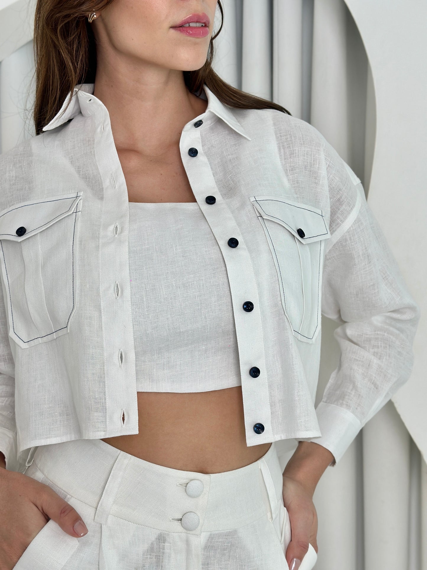 Linen Oversized Cropped Shirt MARTINA