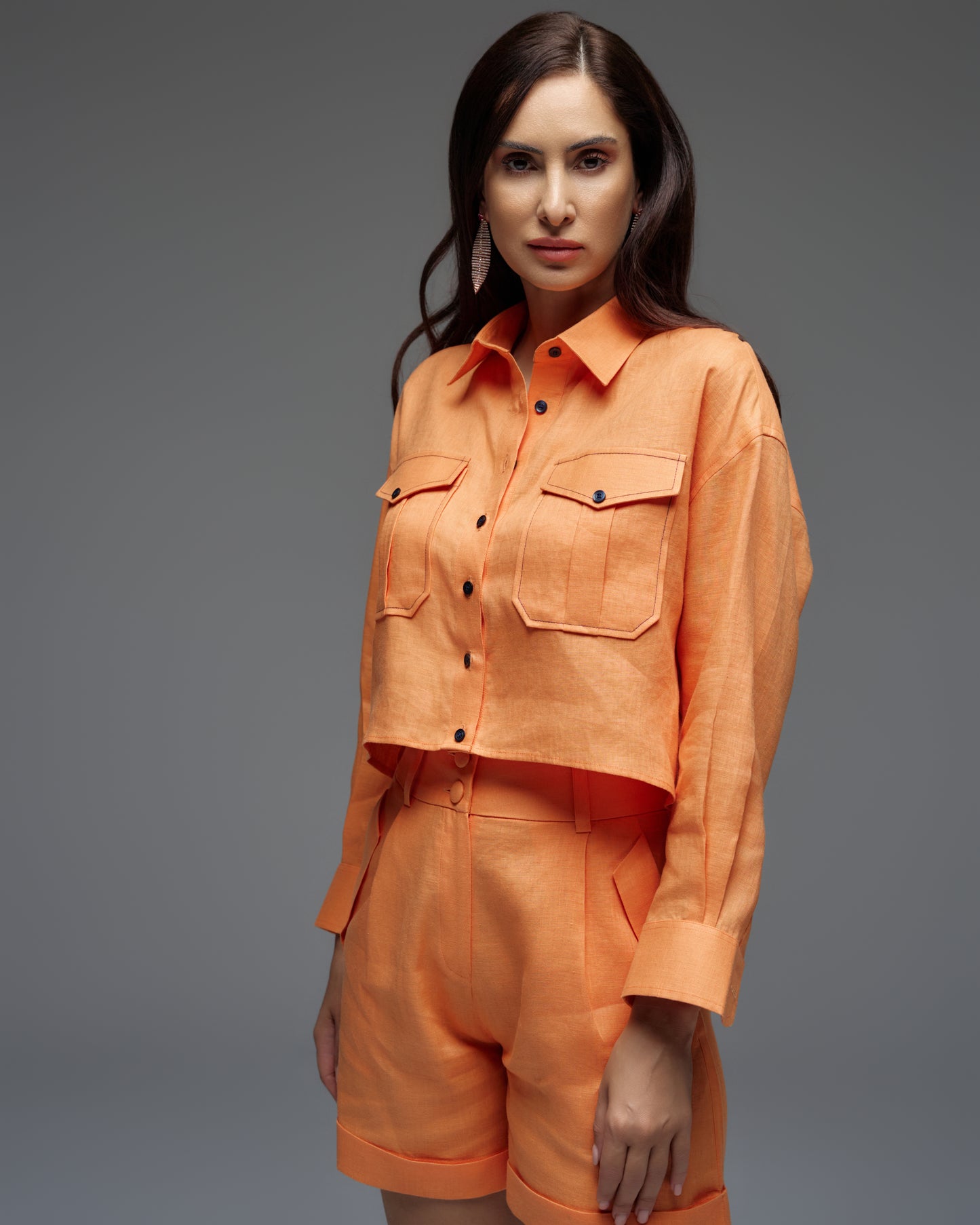 Linen Oversized Cropped Shirt MARTINA