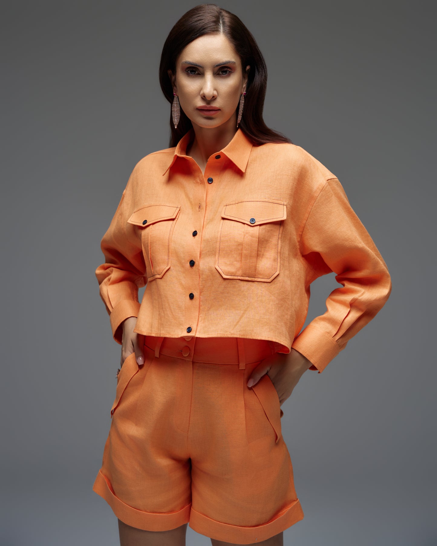 Linen Oversized Cropped Shirt MARTINA
