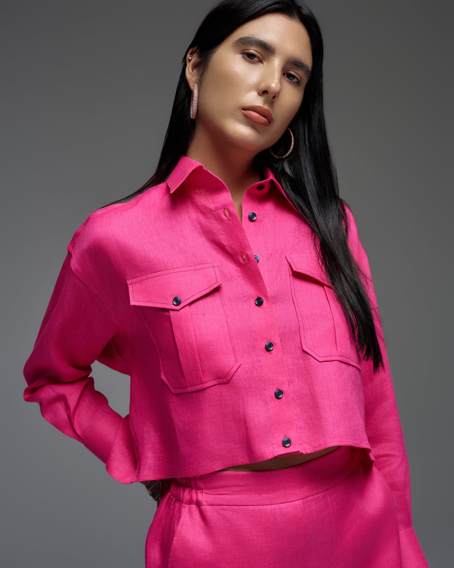 Linen Oversized Cropped Shirt MARTINA