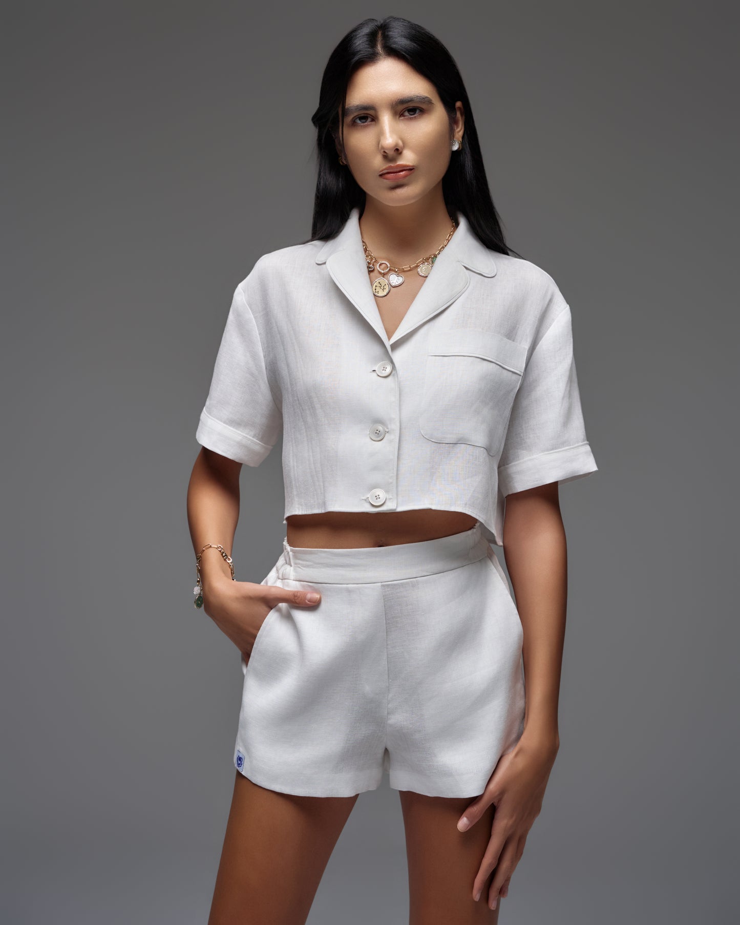 Linen Short Sleeve Cropped Shirt LAN