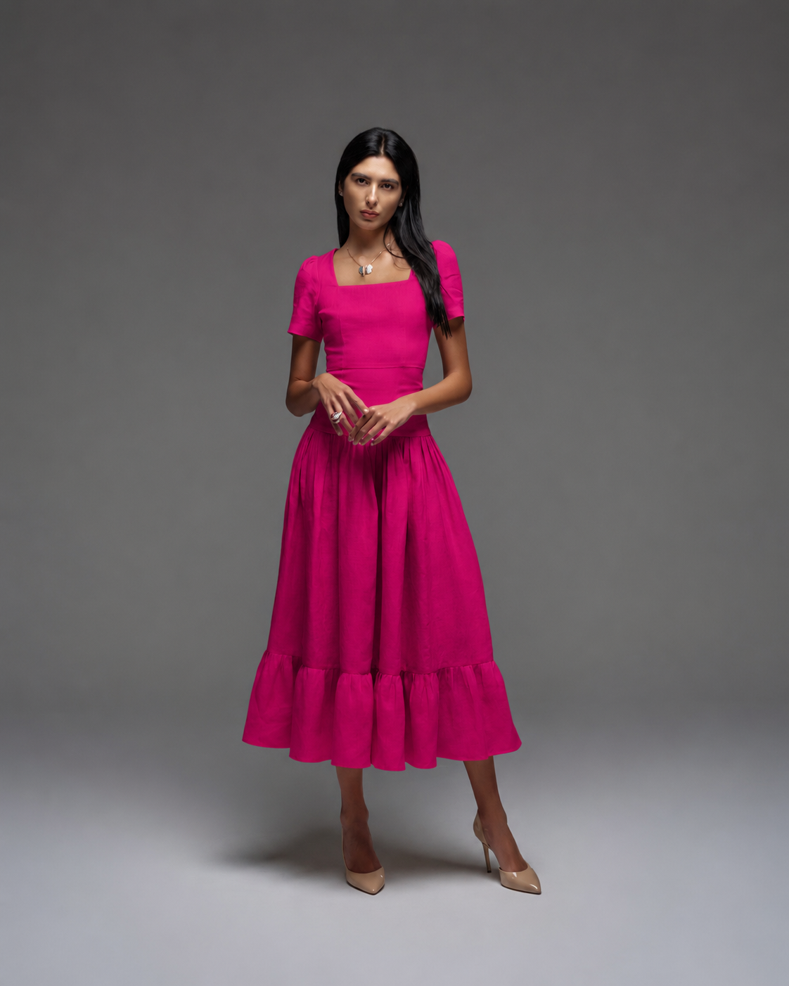 Linen Pleated Dress KAMILLA