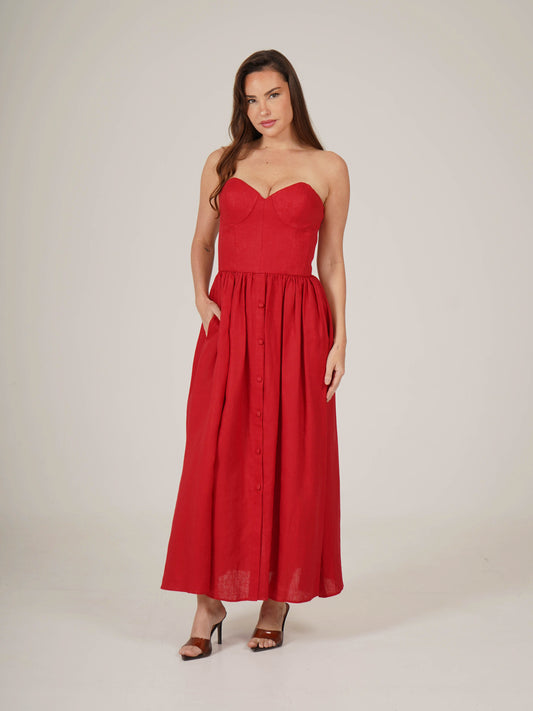 Linen Corset Midi Dress  HANNA