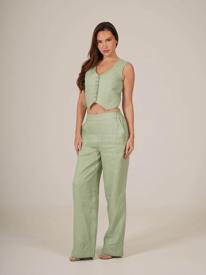 Linen Pants With Elastic Belt SOFIA