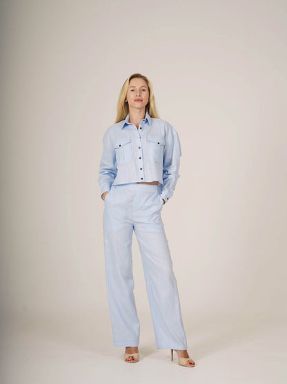 Linen Oversized Cropped Shirt MARTINA