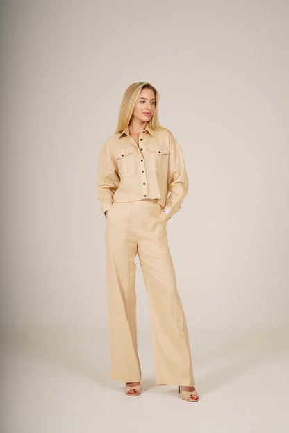Linen Pants With Elastic Belt SOFIA