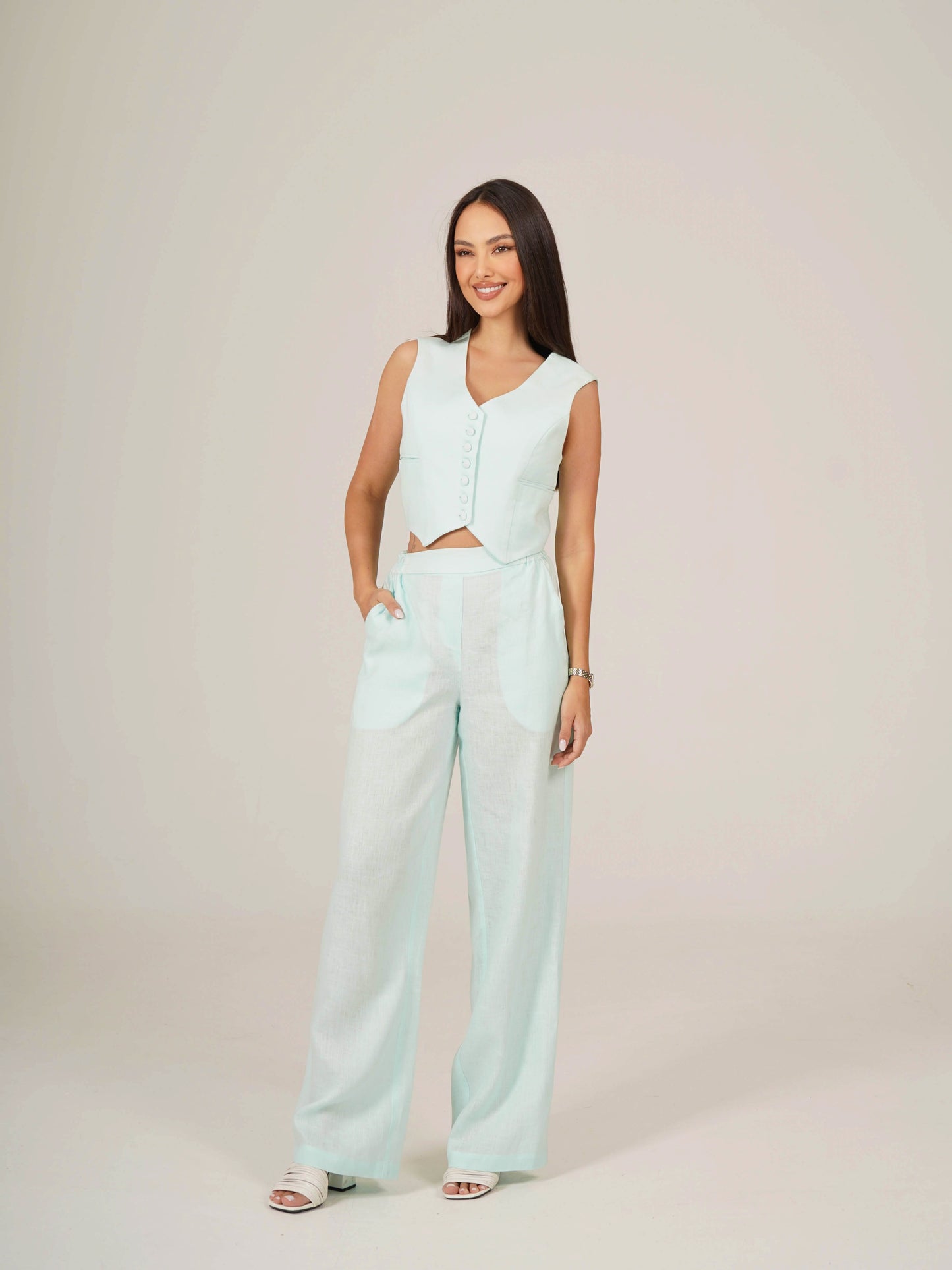 Linen Pants With Elastic Belt SOFIA