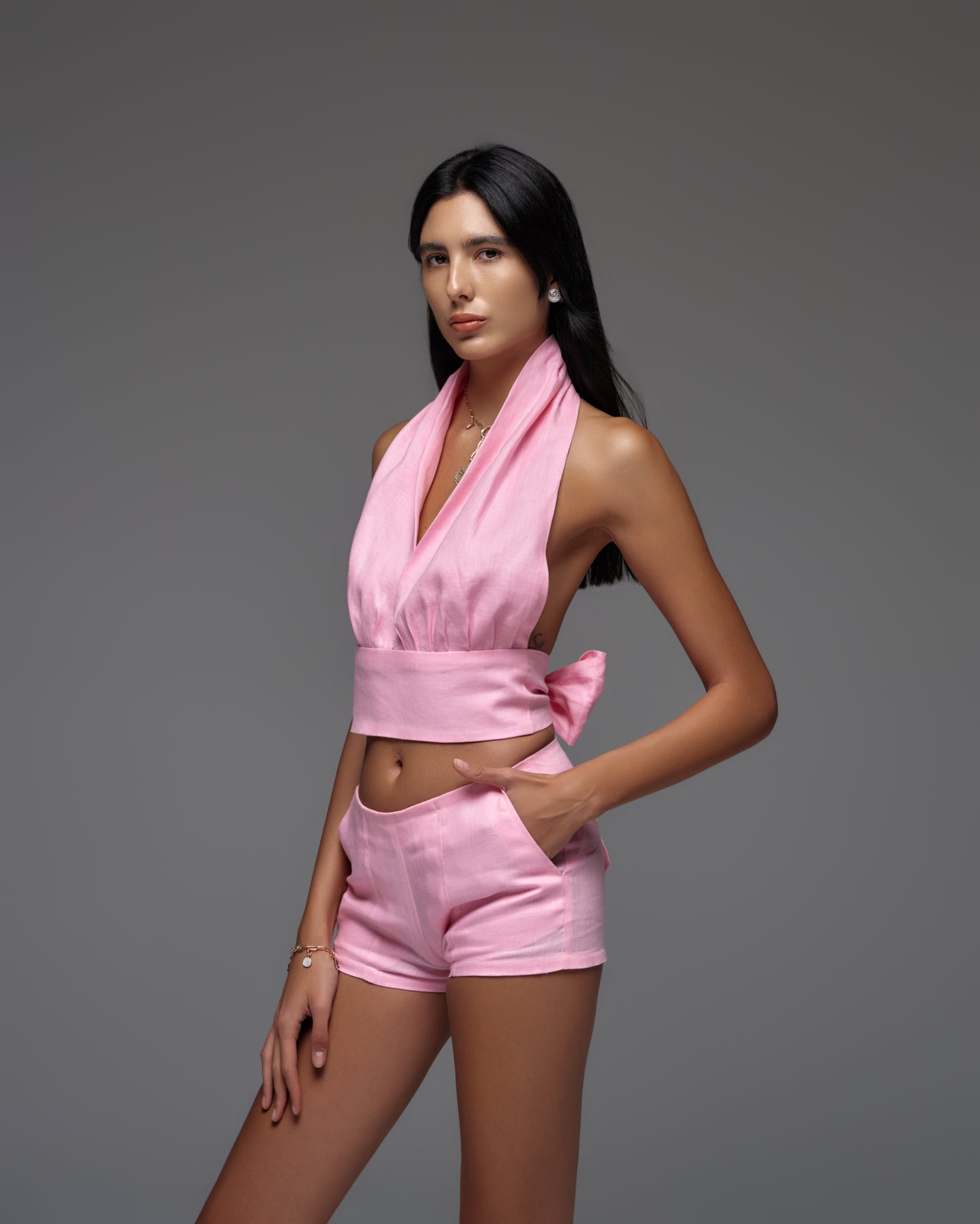 Linen Mini Shorts With Zipper EVA