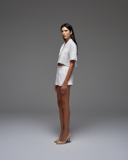 Linen Short Sleeve Cropped Shirt LAN