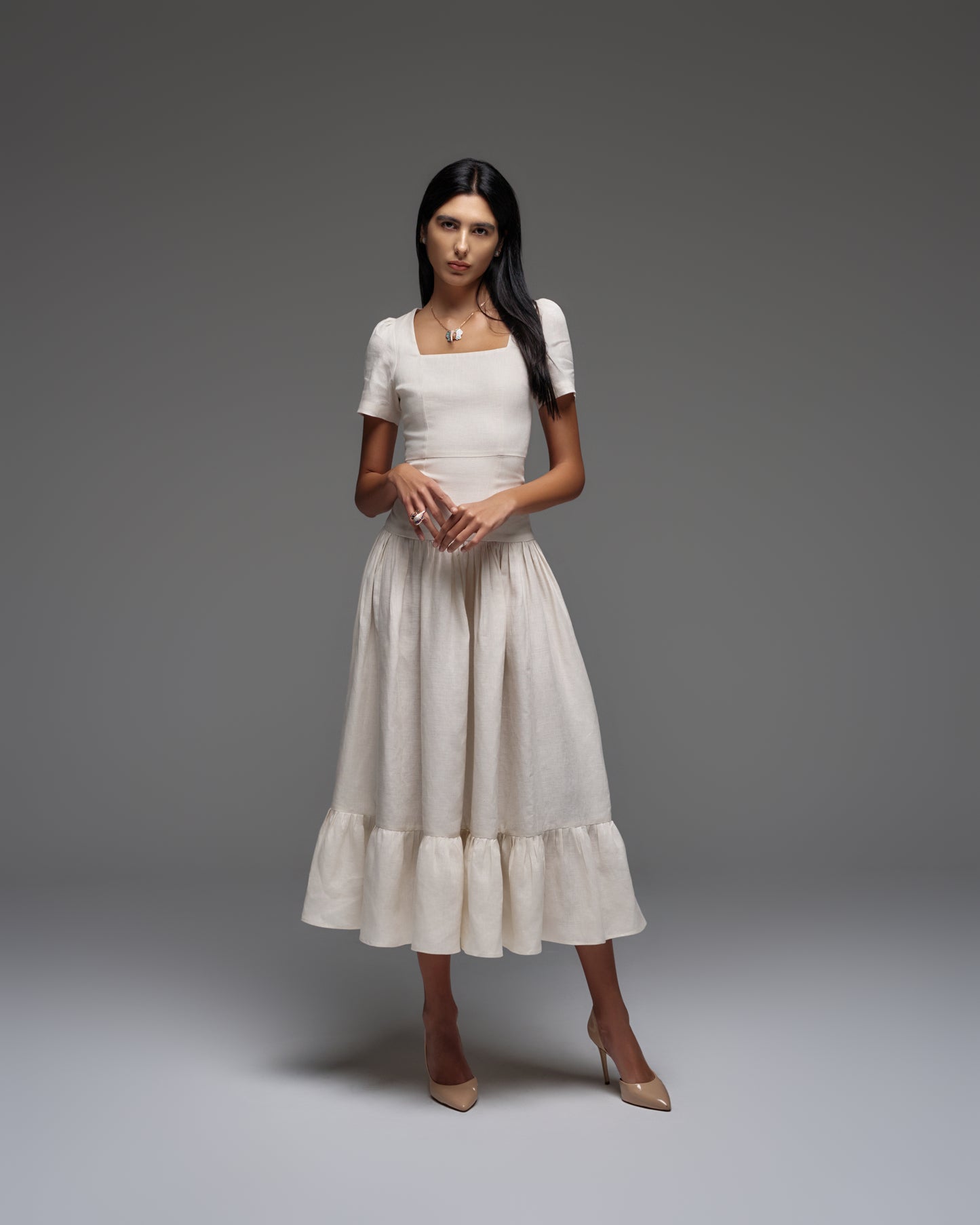 Linen Pleated Dress KAMILLA