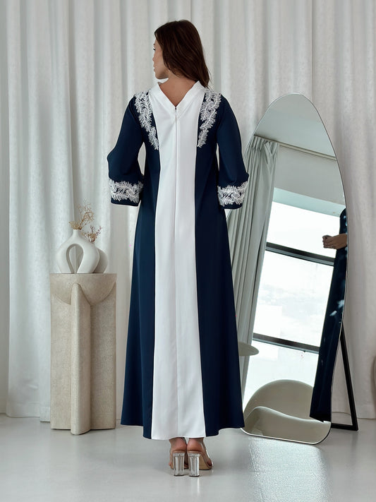 Navy Blue Kaftan with Handmade Embroidery