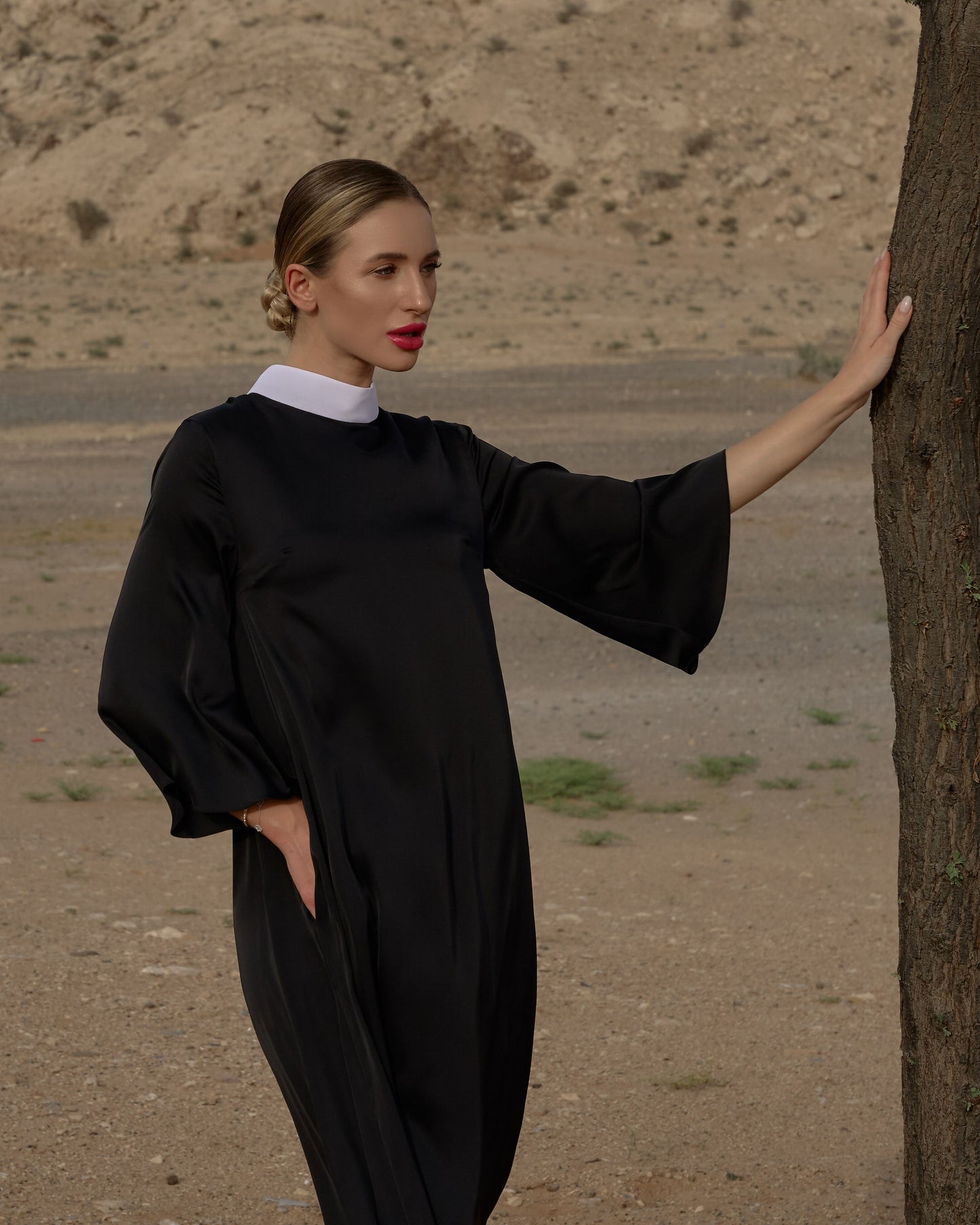 Silk dress with white collar