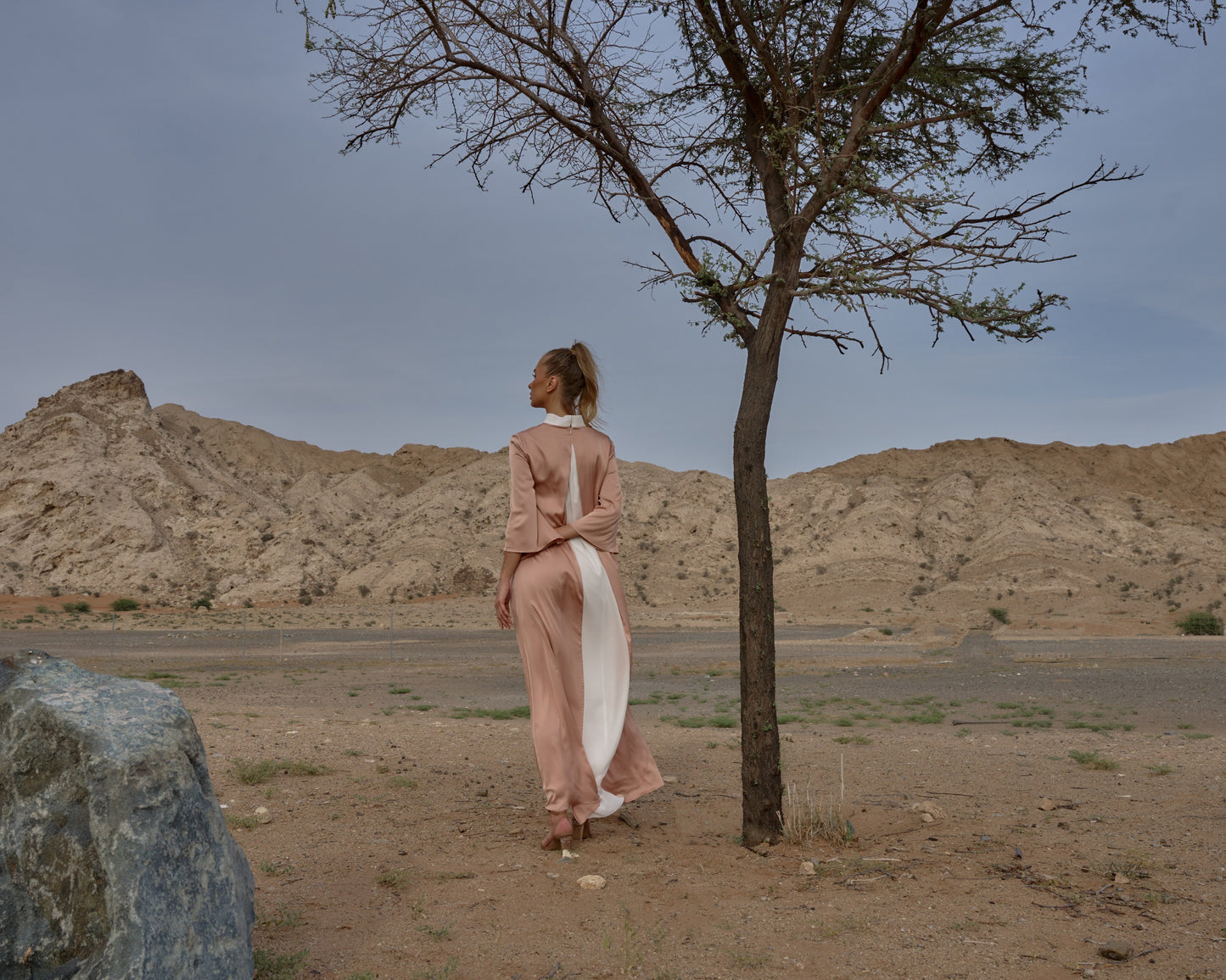 Silk dress with white collar