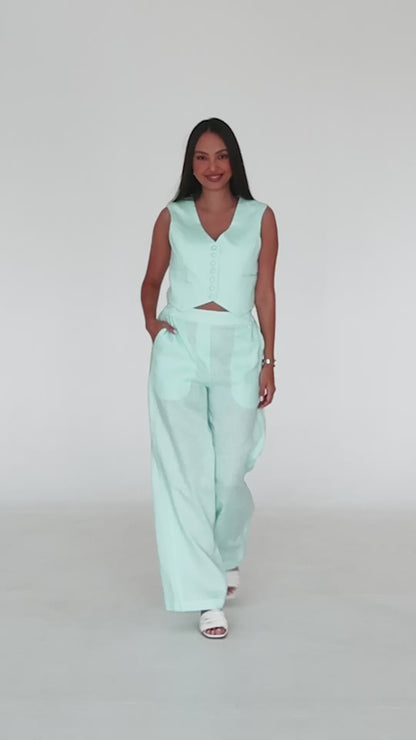Linen Pants With Elastic Belt SOFIA