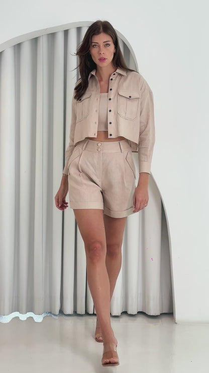 Linen Oversized Cropped Shirt MARTINA